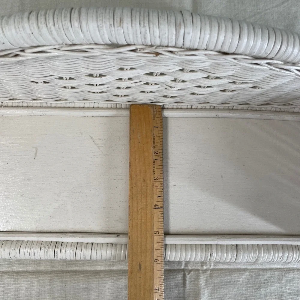 Vintage White Wicker Wall Shelf Hanging Display English Cottage Decor